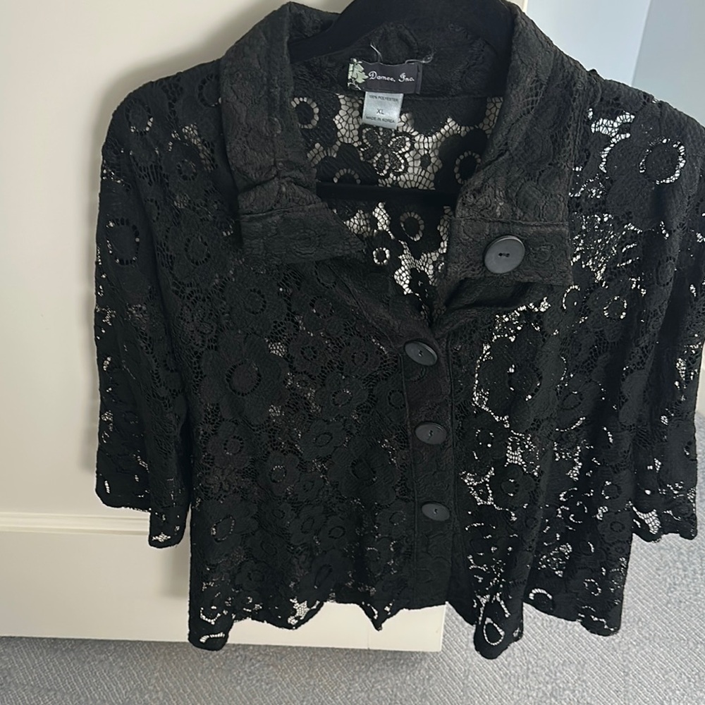 Black Lace Button-Up Top